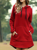 vlovelaw  Solid Drawstring Pocket Hooded Dress, Casual Long Sleeve Dress For Spring & Fall, Women's Clothing