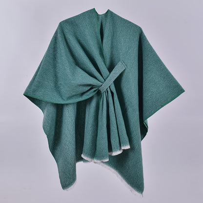 Solid Color Cross Cardigan Poncho Loose Open Front Large Shawl Travel Outerwear Windproof Cape Cloak