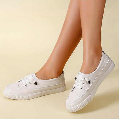 vlovelaw  Women's Slip On Sneakers, Casual Low Top Flat Skate Shoes, All-Match Whiter Trainers