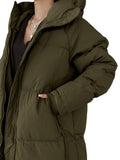 Solid Long Length Down Perka, Casual Hooded Zip Up Warm Outerwear, Women's Clothing