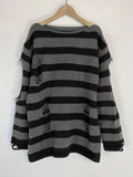 vlovelaw Grunge Striped Print Ripped Knit Sweater, Street Wear Long Sleeve Sweater, Women's Clothing