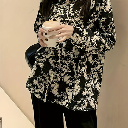 vlovelaw  Floral Print Button Front Blouse, Vintage Long Sleeve Blouse For Spring & Fall, Women's Clothing