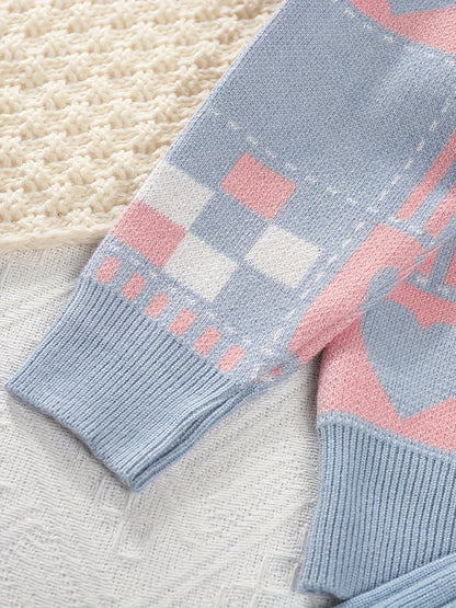 Girl's Heart Pattern Knit Sweater & Pleated Skirt Set - Cozy, Chic, and Casual Outfit for Fall to Spring