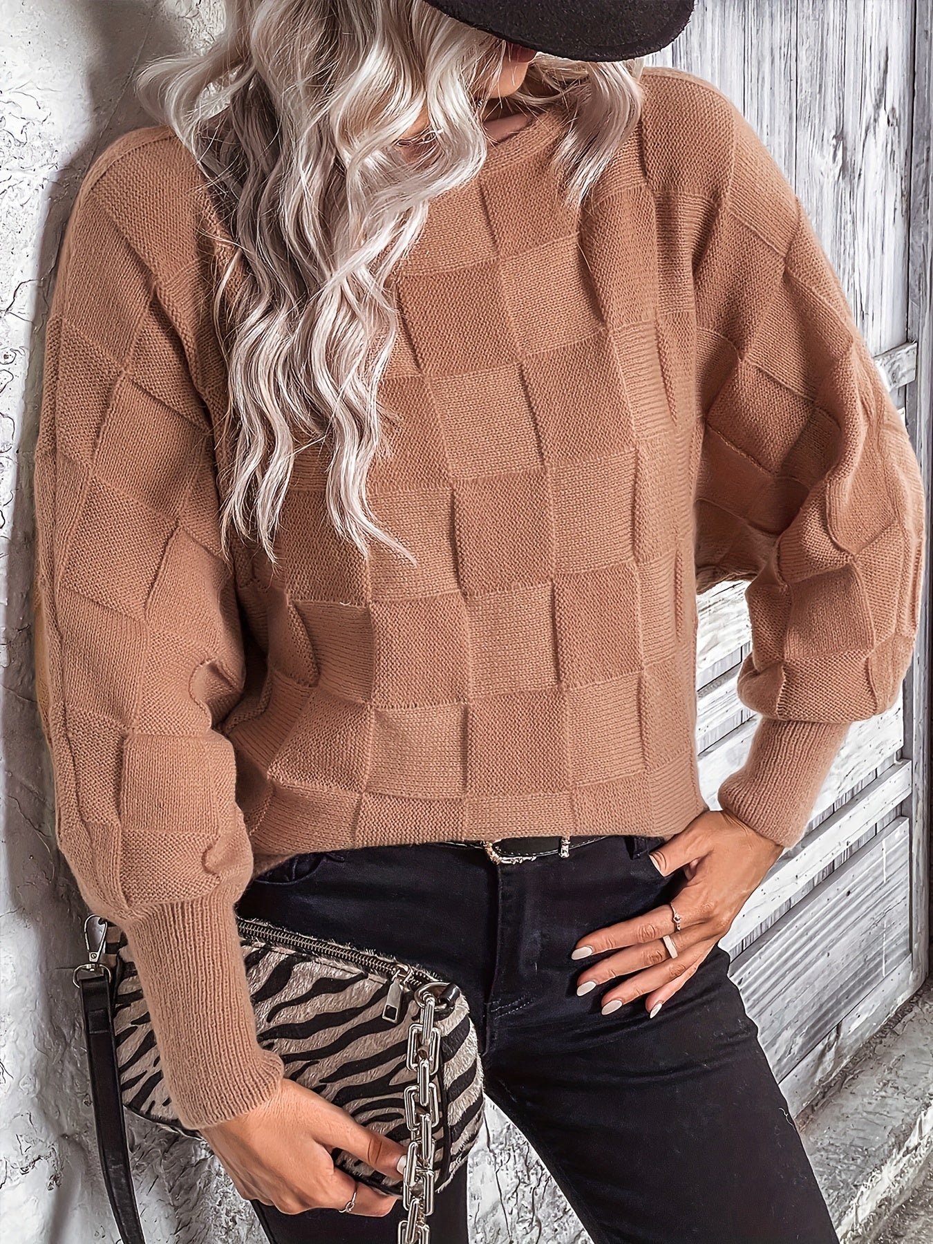 Solid Simple Knit Sweater, Casual Long Sleeve Boat Neck Sweater, Women's Clothing