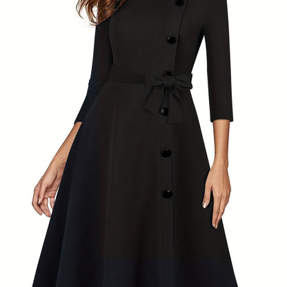 vlovelaw  Asymmetrical Neck Solid Dress, Elegant 3/4 Sleeve Mini Dress, Women's Clothing