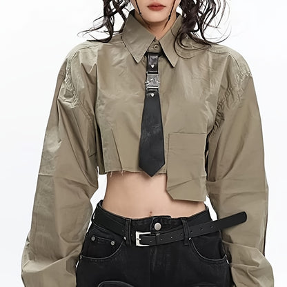Black Detachable PU Leather Tie Punk Decorative Shirt Necktie Women's Personalized Street Outfits Tie
