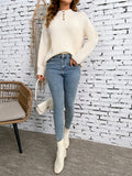 vlovelaw  Solid Quarter Button Knit Sweater, Casual Long Sleeve Loose Sweater, Women's Clothing