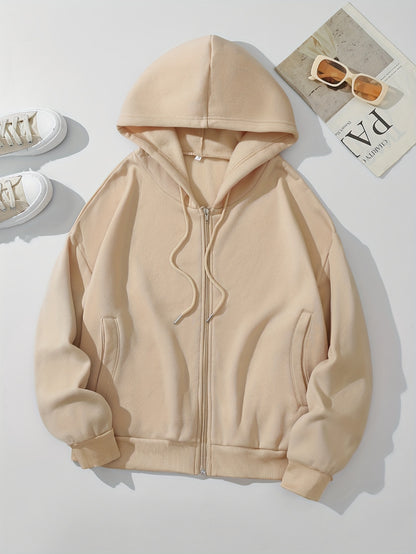 vlovelaw  Women's Solid Color Zip Up Thermal Lined Drawstring Hoodie