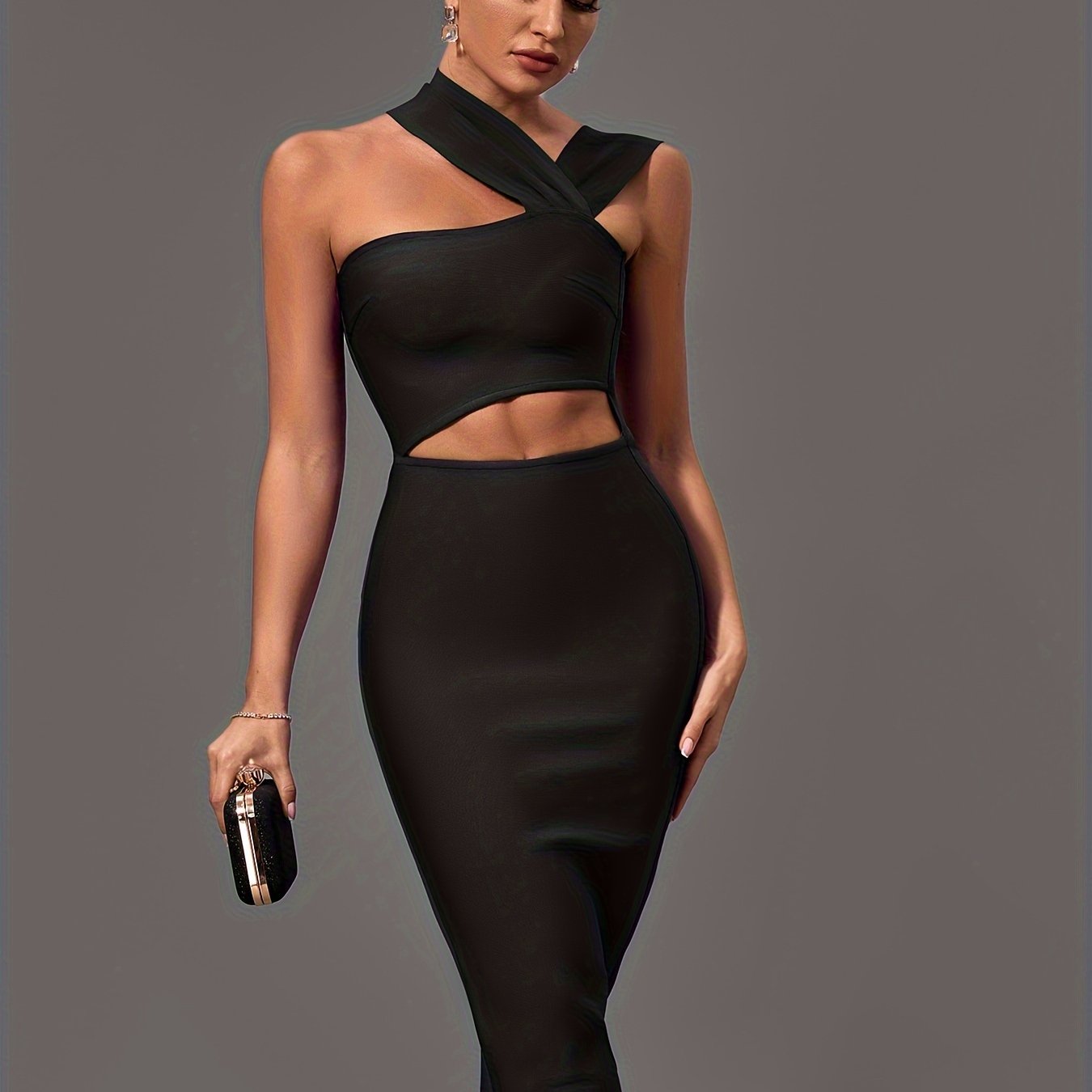 vlovelaw  Cut Out Asymmetrical Dress, Sexy Bodycon Sleeveless Dress, Women's Clothing