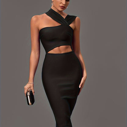 vlovelaw  Cut Out Asymmetrical Dress, Sexy Bodycon Sleeveless Dress, Women's Clothing