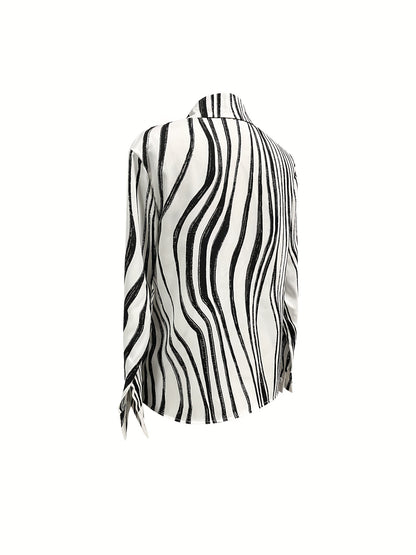vlovelaw Striped  Print Button Front Shirt, Versatile Long Sleeve Shirt For Spring & Fall, Women's Clothing