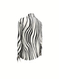 vlovelaw Striped  Print Button Front Shirt, Versatile Long Sleeve Shirt For Spring & Fall, Women's Clothing