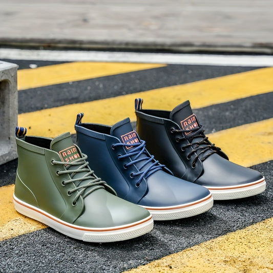 Men's Classic Solid Color High Top Waterproof Rain Boots, Comfy Non Slip Casual Durable Water Shoes For Men's Outdoor Activities