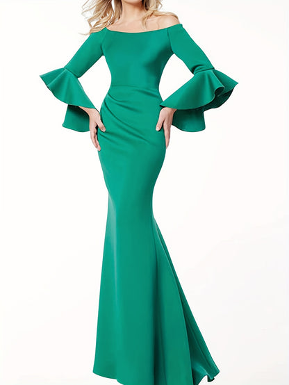 vlovelaw  Zipper Bodycon Mermaid Dress, Elegant Bell Sleeve Dress For Party & Banquet, Women's Clothing