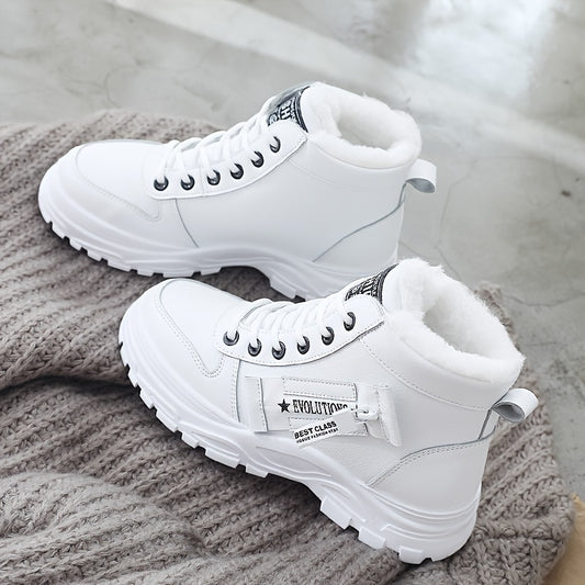 vlovelaw  Women's Casual High Top Shoes, Winter Plush Lined Warm Shoes, Thick Soled Lace-up Sports Shoes