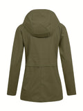 vlovelaw  Drawstring Hooded Jacket, Casual Button Front Long Sleeve Outerwear, Women's Clothing