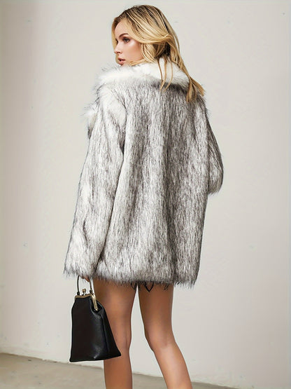 vlovelaw  Faux Fur Open Front Coat, Elegant Thermal Long Sleeve Coat For Fall & Winter, Women's Clothing