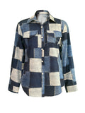 Denim Plaid Print Button Front Shirt, Casual Long Sleeve Shirt, Women's Clothing