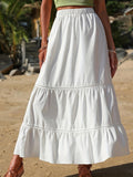 vlovelaw  Boho Solid A-line Tiered Skirt, Elastic Waist Casual Layered Skirt For Summer & Spring, Women's Clothing