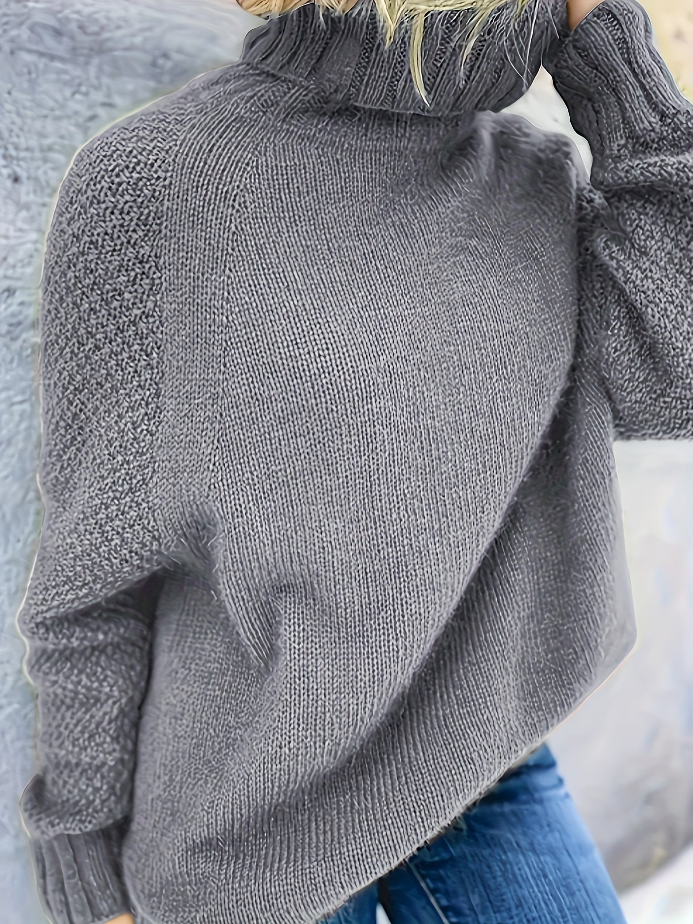 Solid Turtle Neck Loose Pullover Sweater, Casual Long Sleeve Raglan Shoulder Sweater, Women's Clothing