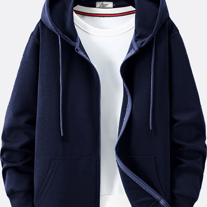 vlovelaw  Men's Spring And Autumn Thin Solid Composite Cotton Outdoor Casual Zipper Sweater Hooded Cardigan Coat