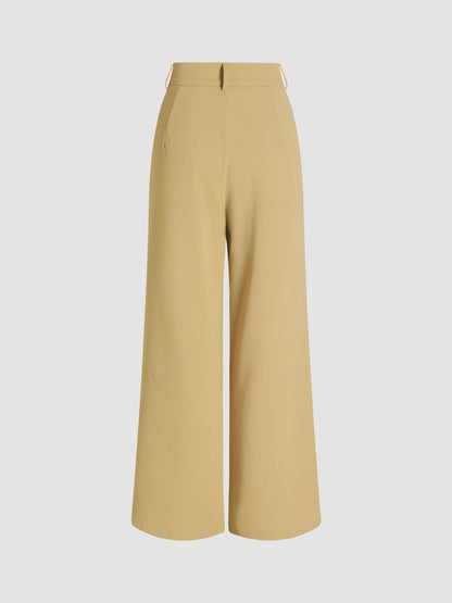 Solid Wide Leg Pants, Elegant Button Slant Pocket Draped Pants, Women's Clothing