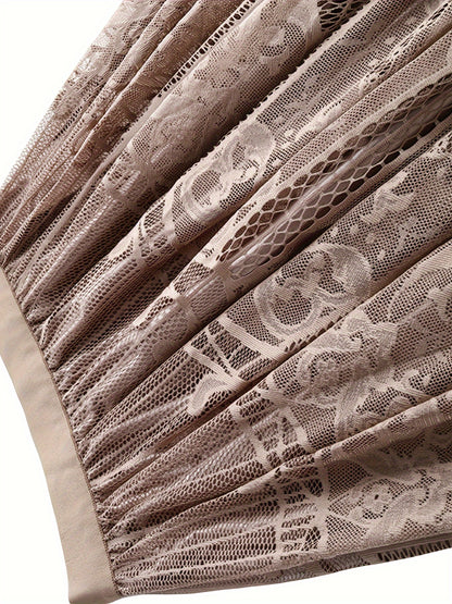Hollow Out Scallop Hem Lace Skirt, Casual Elastic Waist A-line Skirt, Women's Clothing