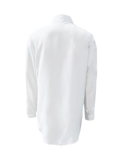 Split Button Front Shirt, Casual Long Sleeve Curved Hem Shirt, Women's Clothing