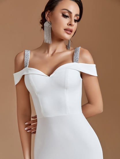 vlovelaw  Cold Shoulder Sweetheart Neck Dress, Floor Length Mermaid Wedding Dress, Women's Clothing