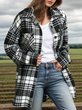 Plaid Pattern Button Front Jacket, Casual Long Sleeve Outwear For Spring & Fall, Women's Clothing