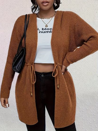 vlovelaw  Solid Drawstring Hooded Cardigan, Casual Long Sleeve Outwear, Women's Clothing