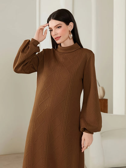 vlovelaw  Textured Mock Neck Dress, Elegant Long Sleeve Dress For Fall & Winter, Women's Clothing
