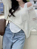 vlovelaw  Solid Cut Out Asymmetrical Sweater, Casual Long Sleeve Sweater For Spring & Fall, Women's Clothing