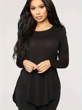 vlovelaw Solid Curved Hem Crew Neck T-Shirt, Casual Long Sleeve Top For Spring & Fall, Women's Clothing