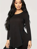 vlovelaw Solid Curved Hem Crew Neck T-Shirt, Casual Long Sleeve Top For Spring & Fall, Women's Clothing