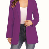 Solid Lapel Blazer, Casual Long Sleeve Open Front Work Office Outerwear, Women's Clothing