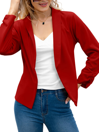 Elegant Solid Long Sleeve Blazer, Open Front Lapel Blazer, Elegant & Stylish Tops For Office & Work, Women's Clothing