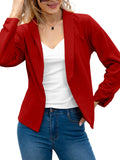 Elegant Solid Long Sleeve Blazer, Open Front Lapel Blazer, Elegant & Stylish Tops For Office & Work, Women's Clothing