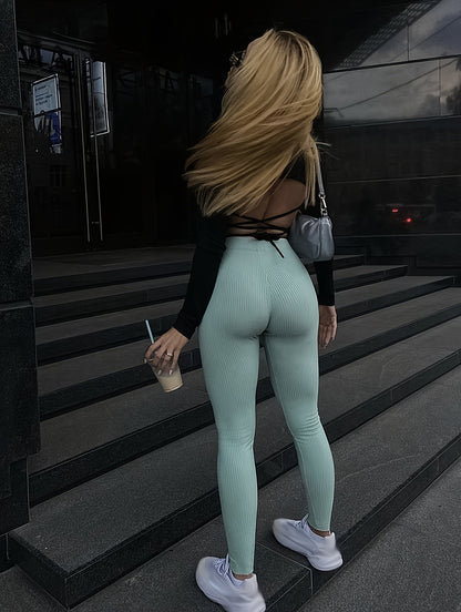 vlovelaw  Solid High Waist Leggings, Casual Skinny Stretchy Leggings, Women's Clothing