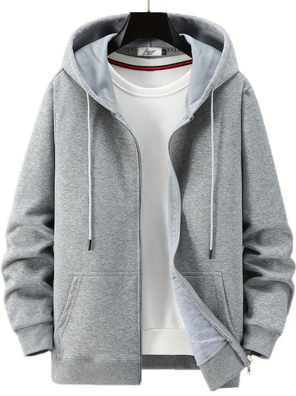 vlovelaw  Men's Spring And Autumn Thin Solid Composite Cotton Outdoor Casual Zipper Sweater Hooded Cardigan Coat