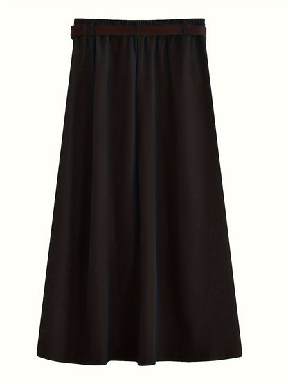 Solid Pleated A-line Skirt, Preppy Skirt For Spring & Fall, Women's Clothing