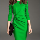 vlovelaw  Twist Solid Dress, Elegant Long Sleeve Bodycon Party Dress, Women's Clothing