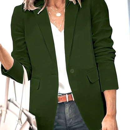 Solid Button Front Blazer, Elegant Lapel Long Sleeve Blazer For Office & Work, Women's Clothing