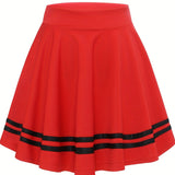 vlovelaw  Striped A-Line Skater Skirt, Versatile High Waist Skirt For Spring & Summer, Women's Clothing