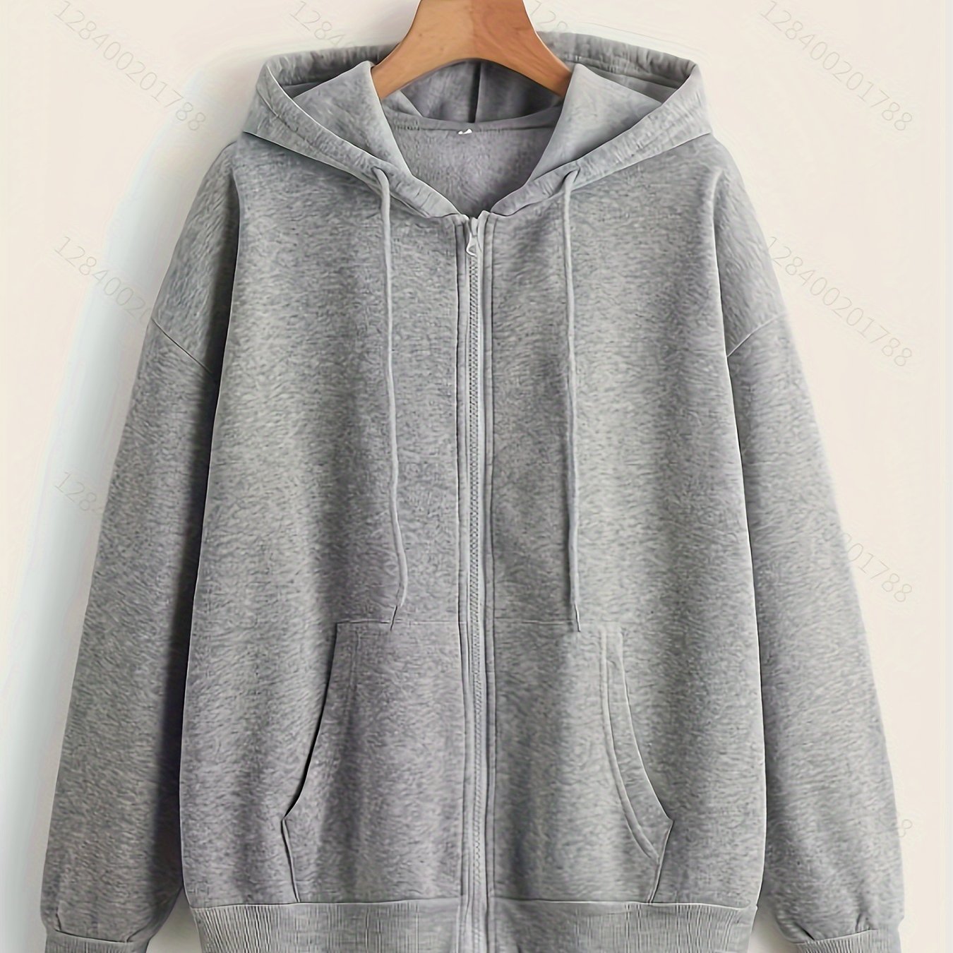 vlovelaw  Solid Color Zipper Up Drawstring Fashion Hoodie, Pocket Front Long Sleeve Hooded Sweatshirts, Women's Sports Sweatshirt