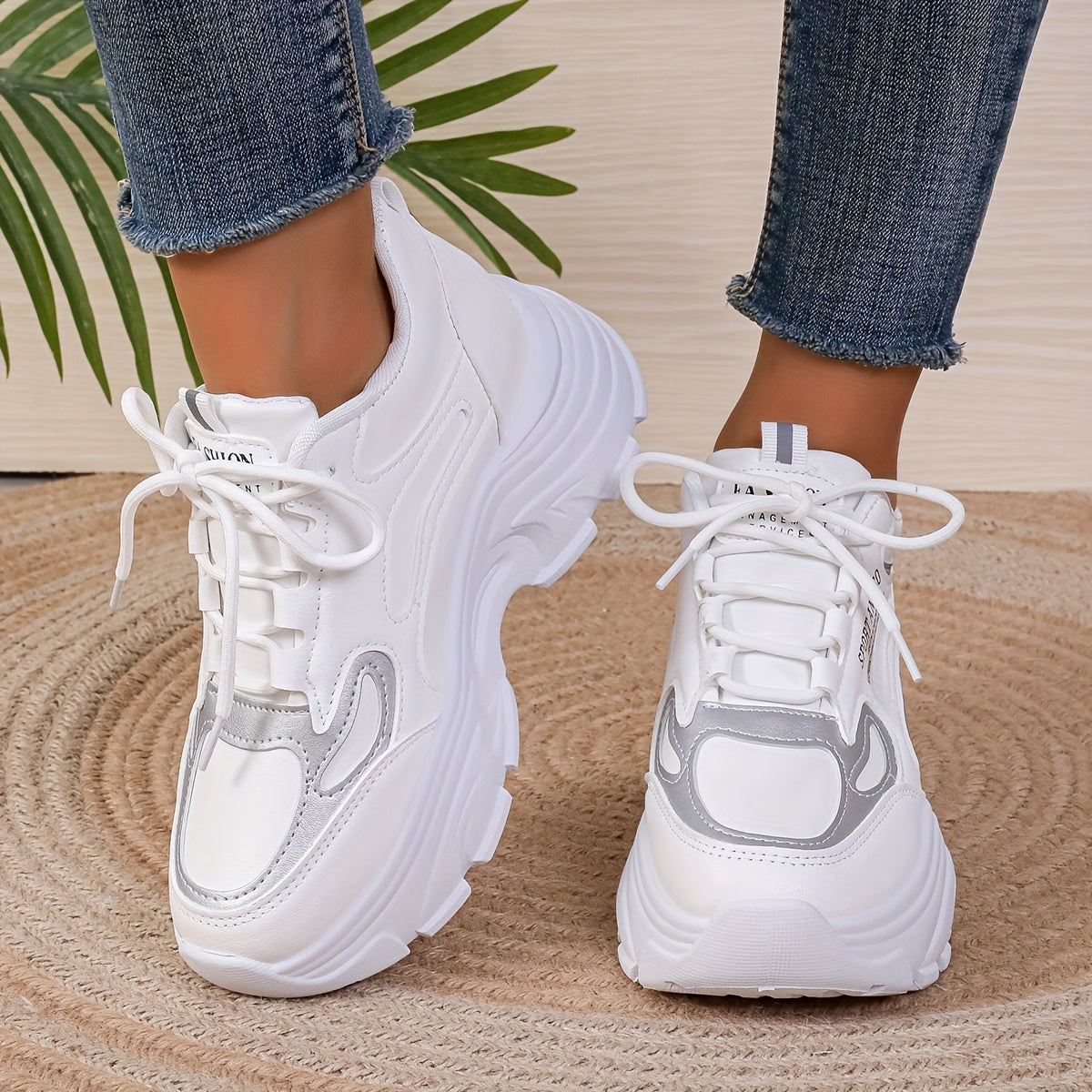 vlovelaw  Women's Chunky Sneakers, Trendy Hight Increasing Lace Up Walking Trainers, All-Match Low Top Shoes