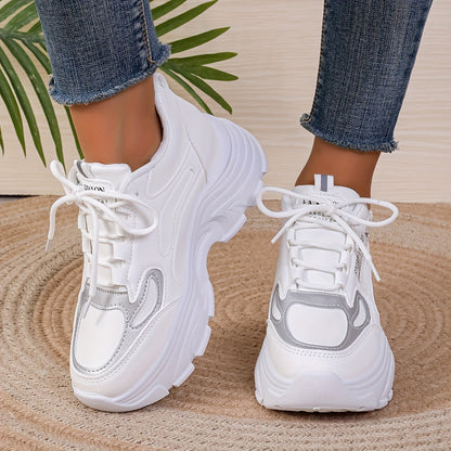 vlovelaw  Women's Chunky Sneakers, Trendy Hight Increasing Lace Up Walking Trainers, All-Match Low Top Shoes