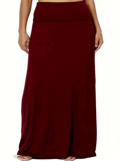 vlovelaw  Plus Size Solid Elastic Waist Skirt, Casual Skirt For Spring & Summer, Women's Plus Size Clothing