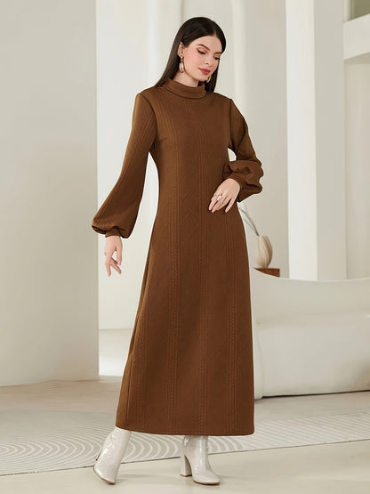 vlovelaw  Textured Mock Neck Dress, Elegant Long Sleeve Dress For Fall & Winter, Women's Clothing