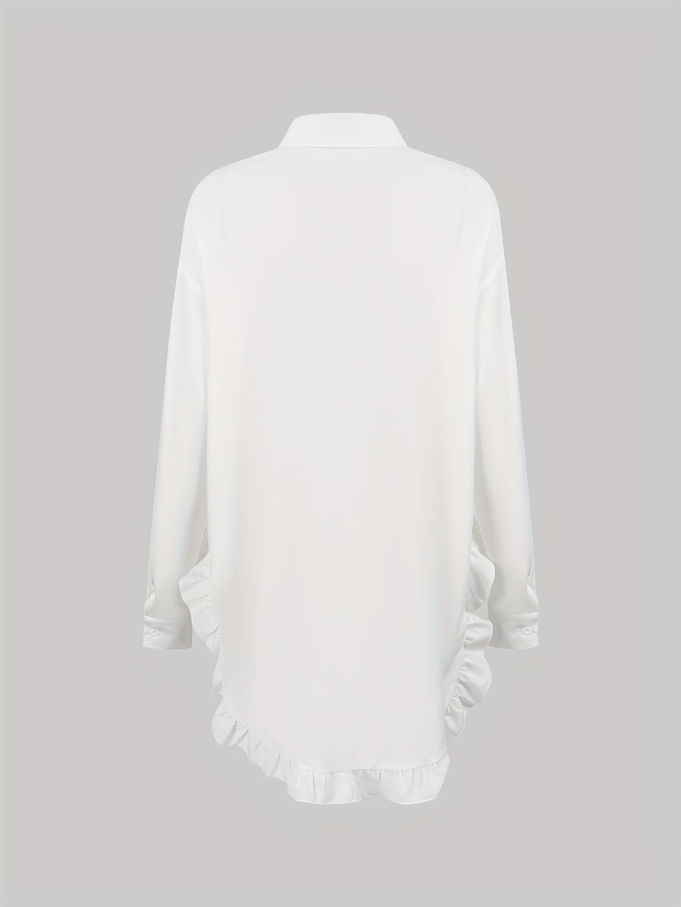 Ruffle Hem Button Front Blouse, Stylish Long Sleeve Blouse For Spring & Fall, Women's Clothing